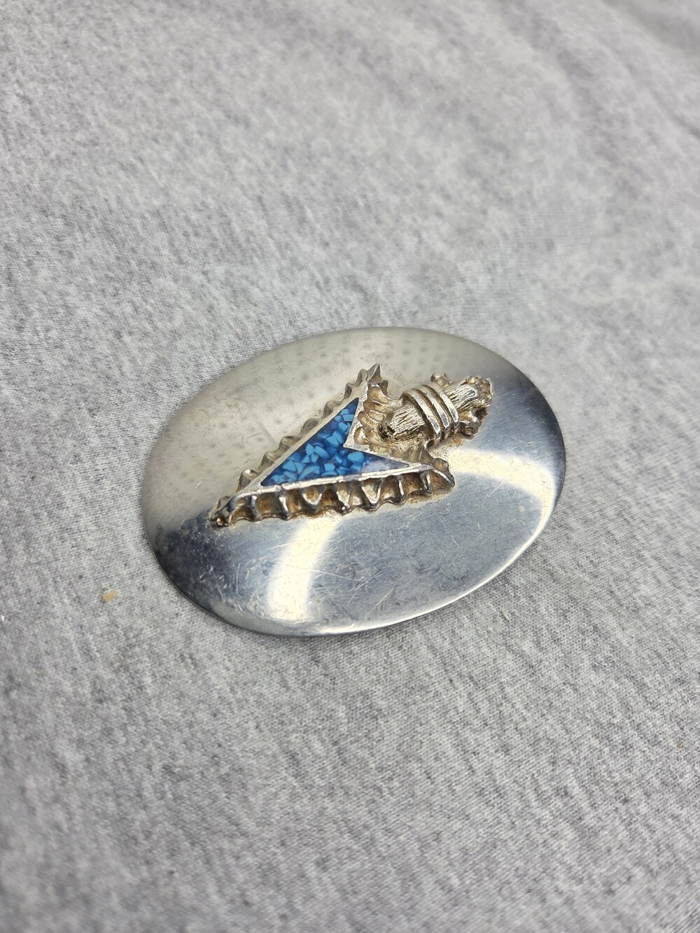 Vintage Arrowhead Turquoise Chip Inlay Belt Buckle Southwestern Oval 1990s